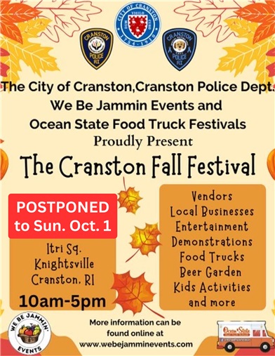 POSTPONED: Cranston Fall Festival moved to Sunday, Oct. 1